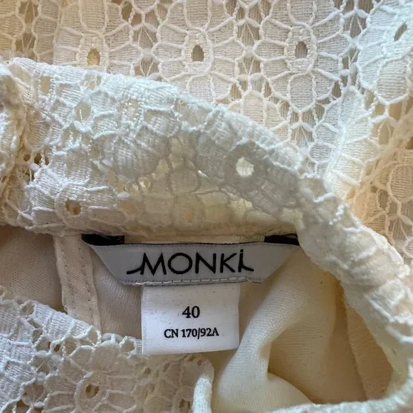 Monki Womens Cream Cut Out Lace High Neck Summer Tunic Dress Size 40 UK 12 - Picture 4 of 4